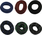 Set of six coiled braided cable sleeves in red, blue, green, and black color combinations on white background