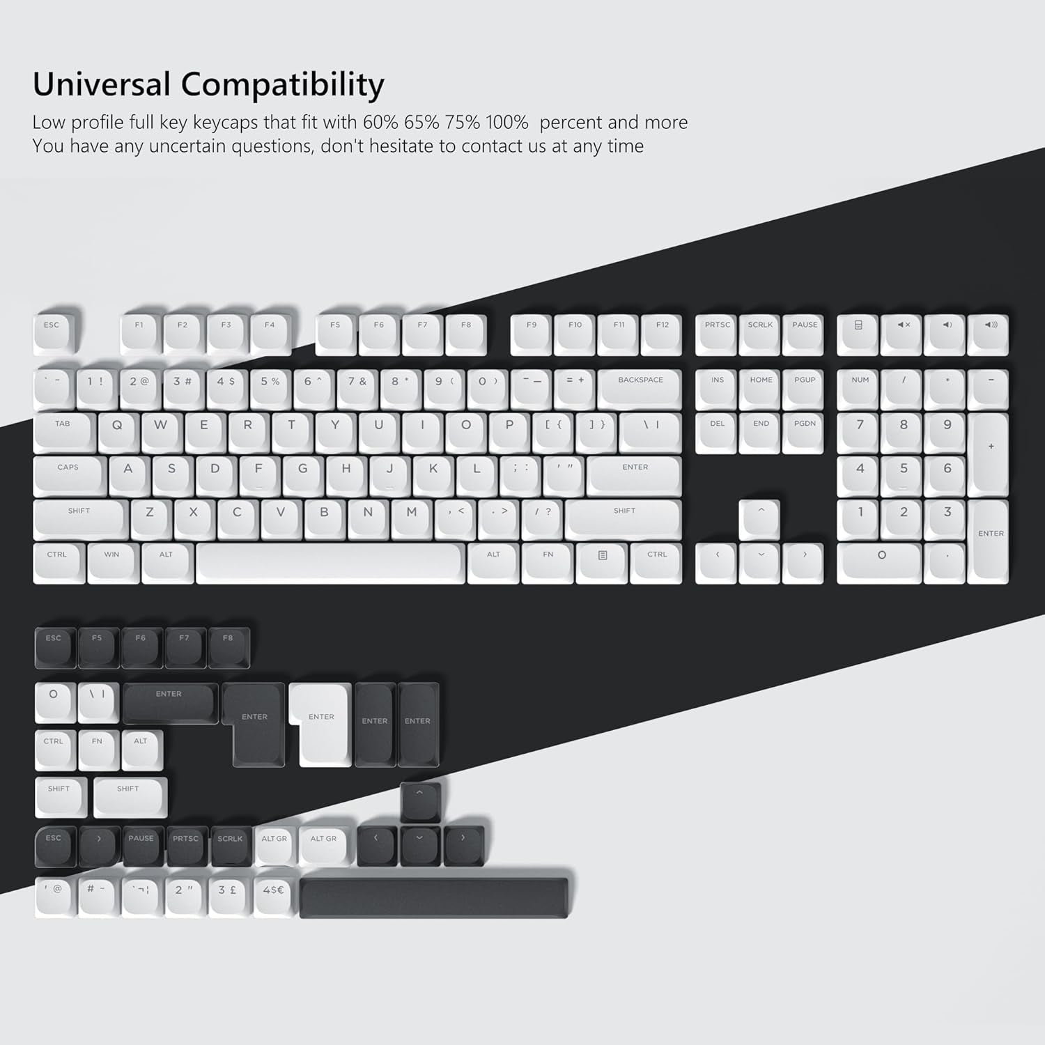 Keycaps, Low Profile Keycaps, Shine through Custom PBT Keyboard Key Caps for 60% 65% 75% 80% 100% Cherry Gateron MX Switches Mechanical Keyboard,White Backlight