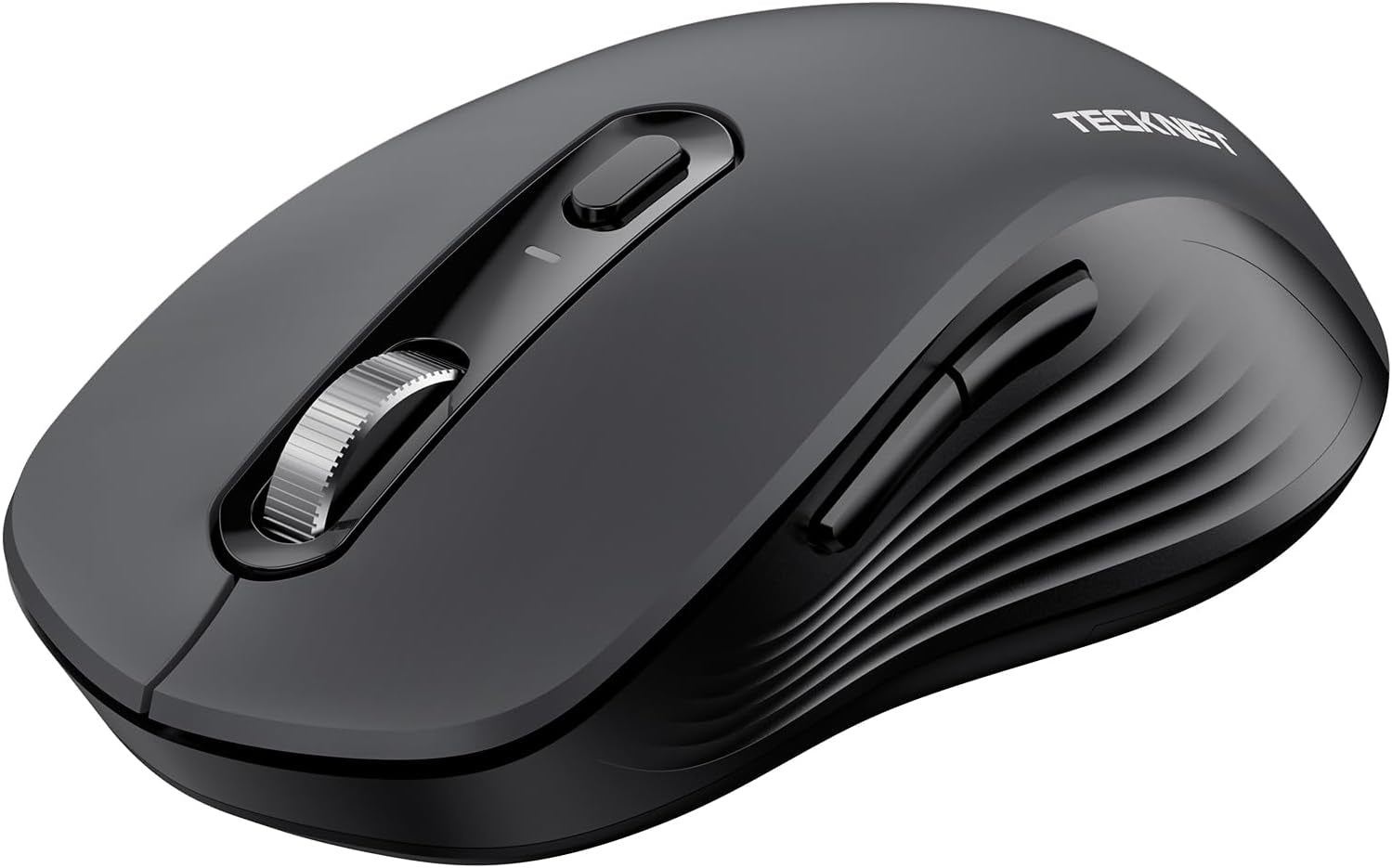 Wireless Bluetooth Mouse, [USB + BT1 + BT2] Silent Click,4-Way Scroll Wheel Wireless Mouse for Laptop, Full-Size, 4800 DPI Computer Mice, Dual Mode for Laptop, PC, Ipad, Macbook-Dk.Gray