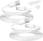 Two white flat 20-foot Micro USB to USB-A extension cables coiled on a white background, with white cable ties and white wall-mount nail clips included in the top right corner