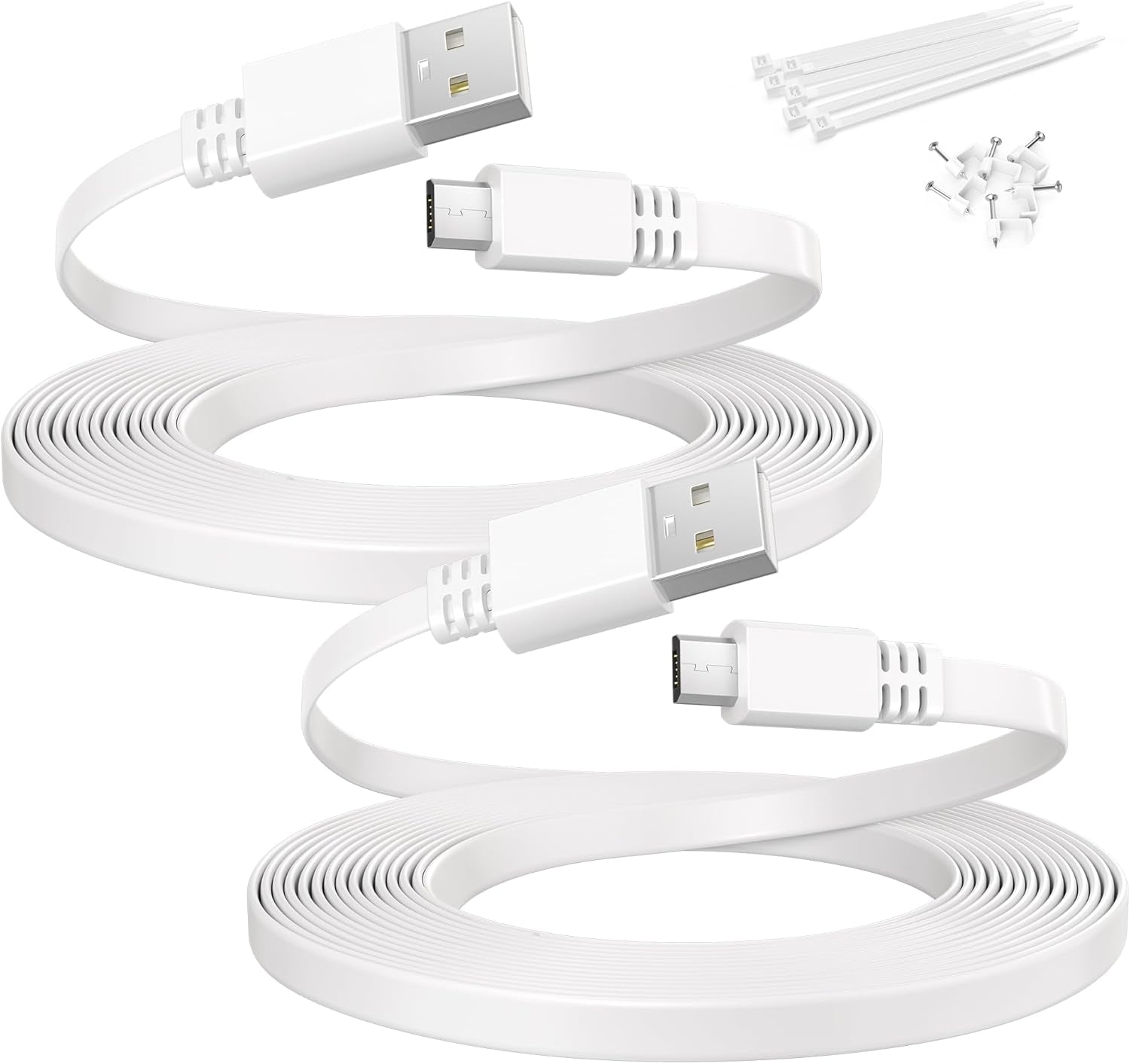 Micro USB Extension Cable 20FT 2Pack,Flat USB to Micro Long Charging Power Extender Cord Wire Replacement for Security Camera,Blink Mini/Xt2/Outdoor 3,Wyze Cam V4/Og,Eufy,Ring Spotlight Plus