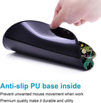 Hand pinching and peeling back the corner of the iDonzon garden flowers mouse pad to reveal the smooth black anti-slip PU base underside, with garden flowers pattern visible at the right edge, and text reading Anti-slip PU base inside, Prevent unwanted mouse movement when work, Premium quality make it durable and utility