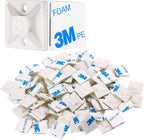 100 PCS 3/4" White Self Adhesive Cable Clips in a pile next a to close-up image of a adhesive cable clip on a white background