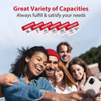 Gigastone Camera Plus microSD cards available in 16GB, 32GB, 64GB, 128GB, 256GB, and 512GB capacities with group of friends taking a selfie