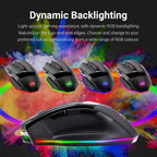 Redragon M801 Wireless Gaming Mouse with customizable dynamic RGB backlighting on a colorful abstract background