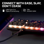 HyperX Alloy Origins Core - TKL Wired Mechanical Gaming Keyboard with RGB LED Backlights and USB-C to USB-A cable on dark background