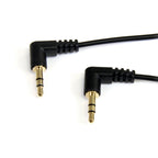 Right angle aux cord that fits phone case in black 6ft on white background
