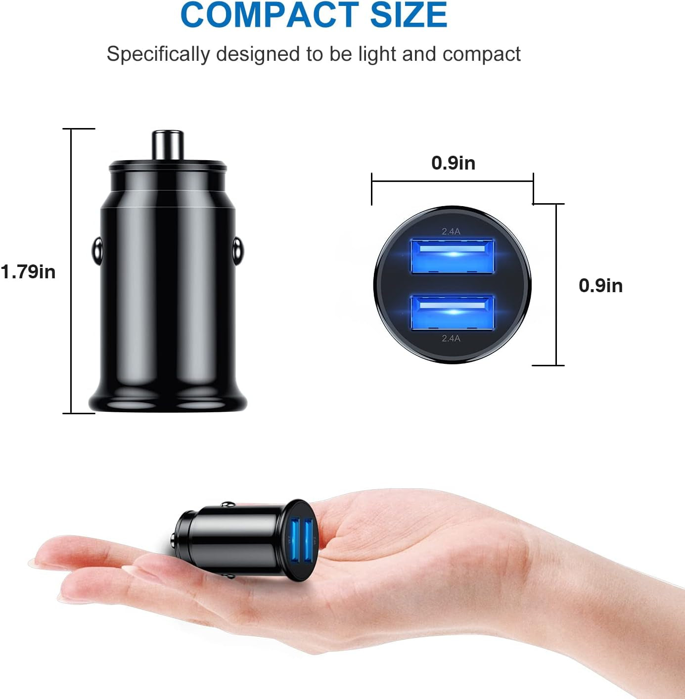 Iphone Car Charger Apple Certified, USB a Fast Car Charging Cable for Iphone 14 Pro Max/14/13 Pro/13/12 Mini/11 Pro/Xs/X/8 Plus/7/6/5S/Se, Dual Port USB Adapter Cigarette Lighter and Lightning Cord